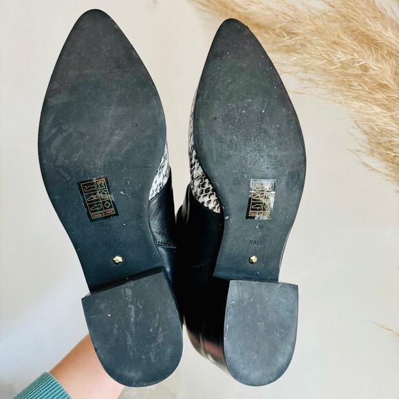 RAYE REVOLVE Black White Two Tone Snakeskin Toe Buckle Ankle Boots Booties 38 - Picture 8 of 15